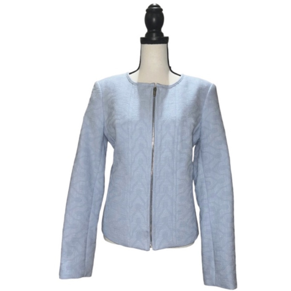 KARL LAGERFELD PARIS WOMEN’S BLUE ZIPPER BLAZER SUIT JACKET - Picture 3 of 9